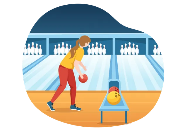 Girl Playing Bowling Game  Illustration