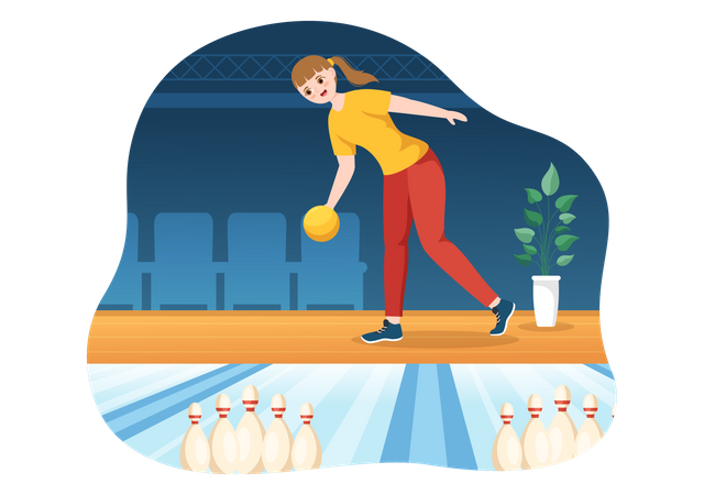 Girl Playing Bowling Game  Illustration