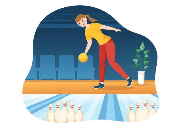 Girl Playing Bowling Game  Illustration