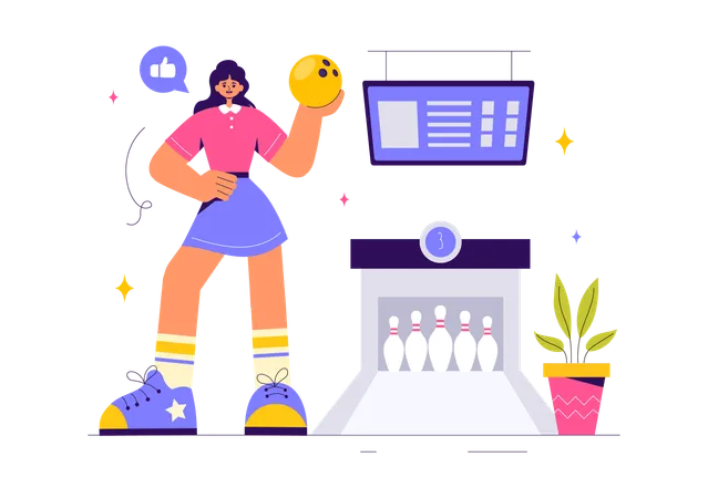 Girl Playing Bowling Game  Illustration