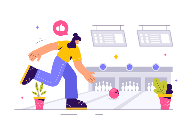 Girl Playing Bowling  Illustration