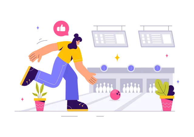 Girl Playing Bowling  Illustration