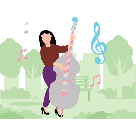 Girl playing cello in forest  Illustration