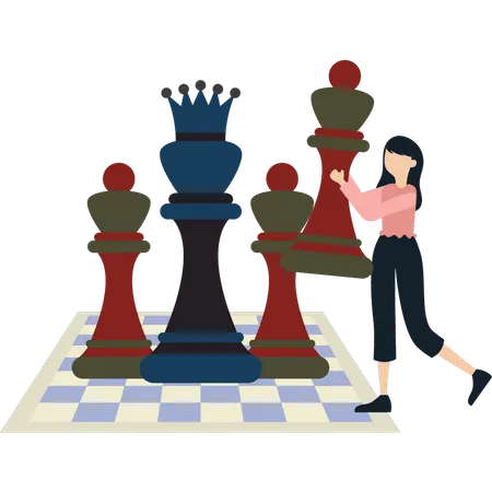 The Girl Is Playing Chess Illustration