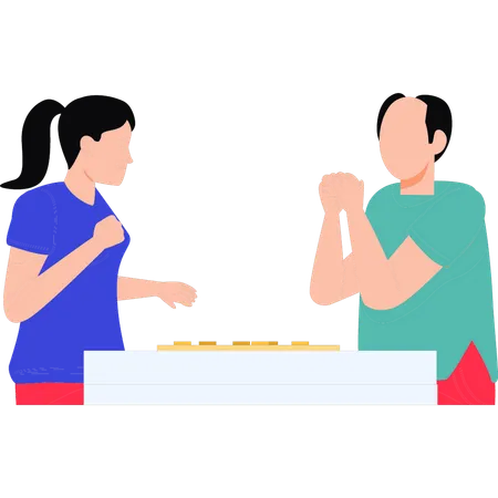 Girl playing chess with old man  Illustration
