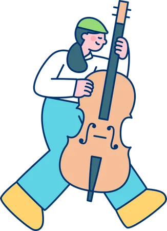 Girl playing contrabass  Illustration