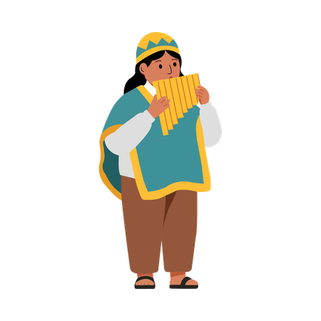 Girl playing cultural instrument  Illustration
