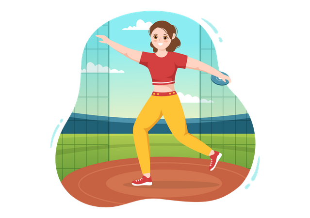 Girl playing Discus Throw Illustration