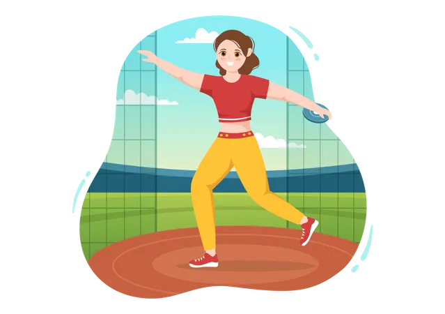 Girl playing Discus Throw Illustration