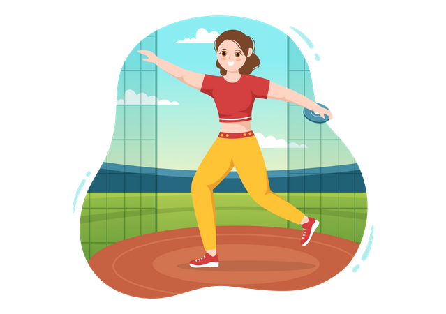 Girl playing Discus Throw  Illustration