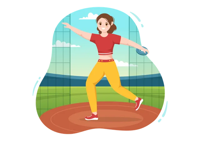 Girl playing Discus Throw  Illustration