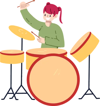 Girl Playing Drum  Illustration