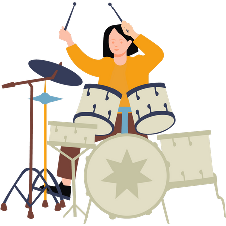 Girl playing  drum  Illustration