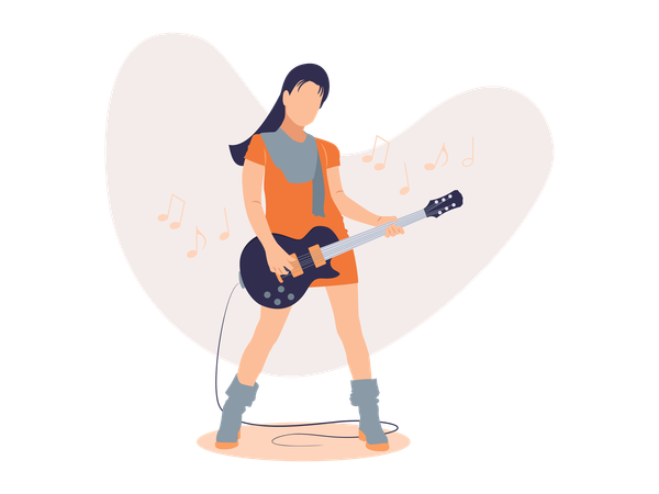 Girl playing electric guitar  Illustration