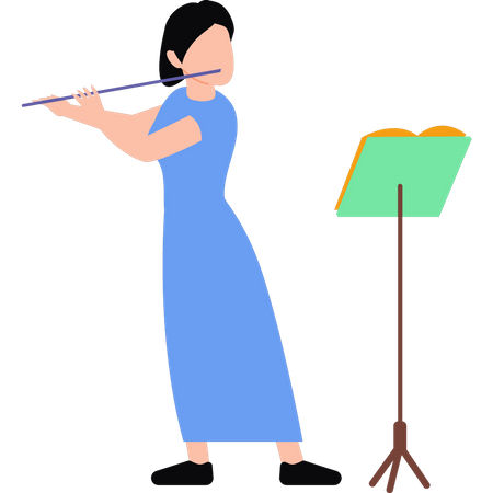 Girl playing flute Illustration