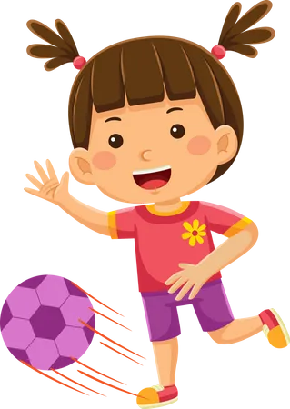 Girl Kids Playing Football Illustration