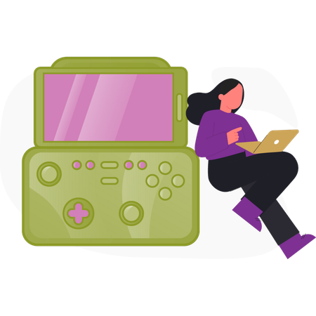 Girl  playing game in laptop  Illustration