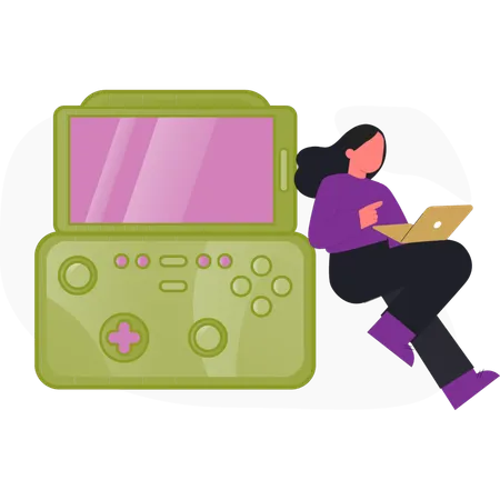 Girl  playing game in laptop  Illustration