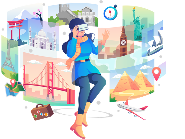 Girl playing game in metaverse  Illustration