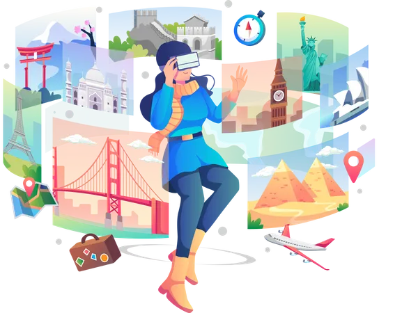 Girl playing game in metaverse  Illustration