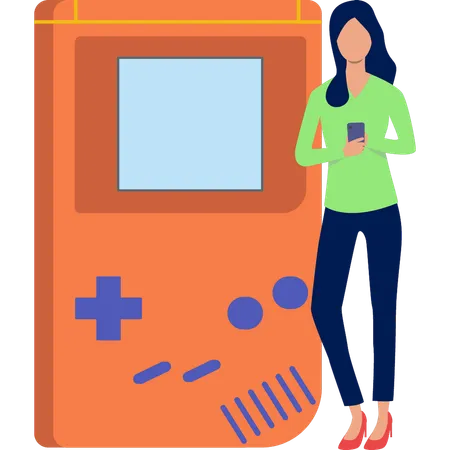 A Girl Is Playing Game On Mobile Phone Illustration