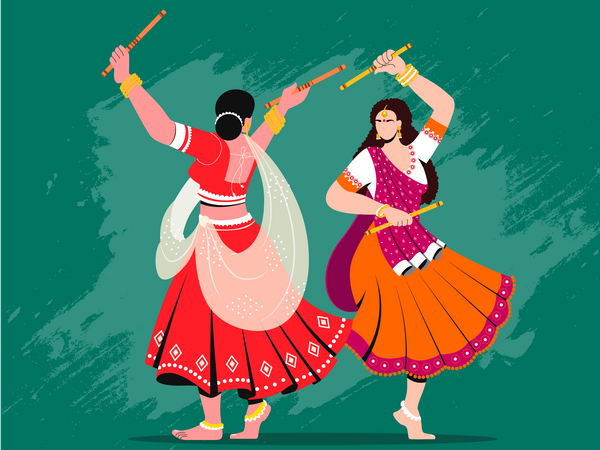 Girl playing garba  Illustration