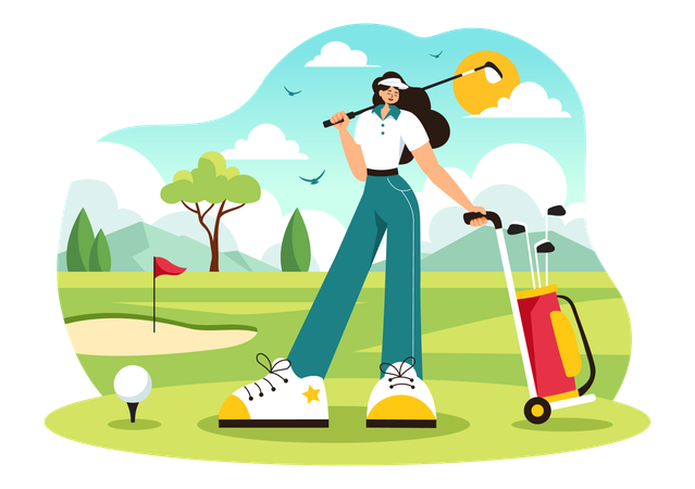 Girl Playing Golf  Illustration