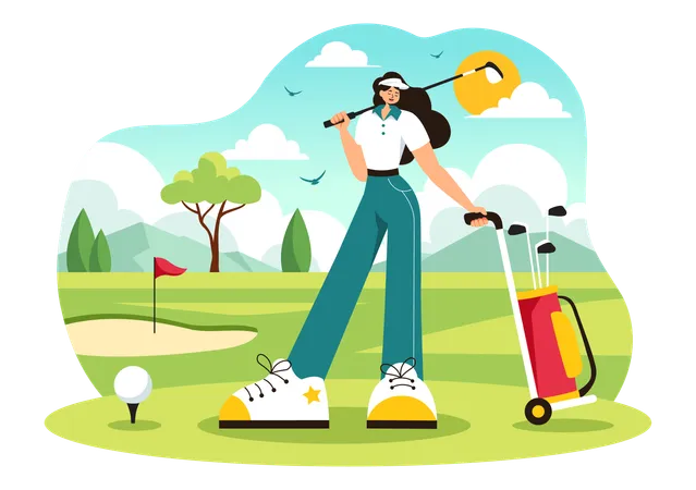 Girl Playing Golf  Illustration