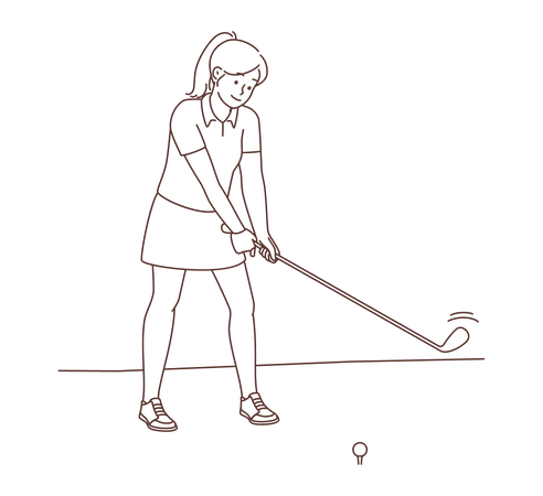 Girl playing golf  イラスト