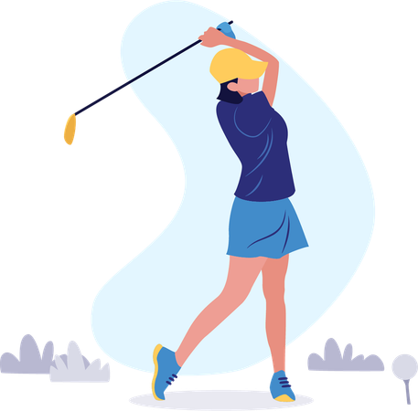 Girl playing golf  イラスト