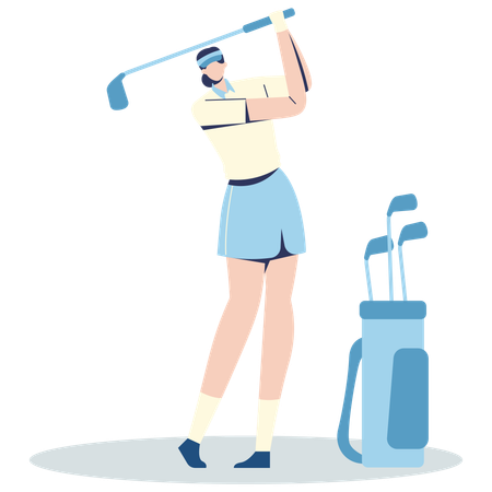 Girl playing golf while Driving Range  Illustration