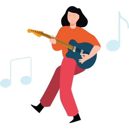 The Girl Is Playing The Guitar Illustration