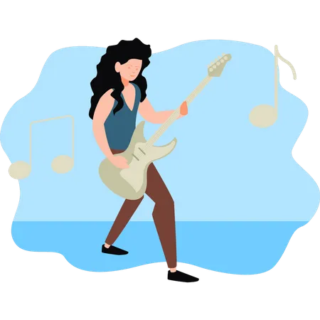 The Girl Is Playing The Guitar Illustration
