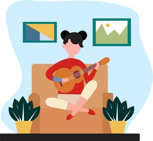 Girl playing guitar at home  Illustration