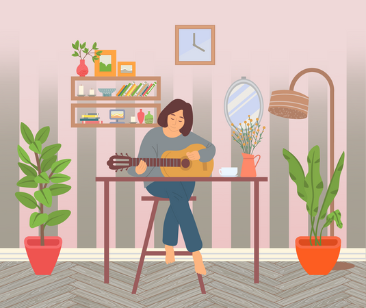 Girl playing guitar  Illustration