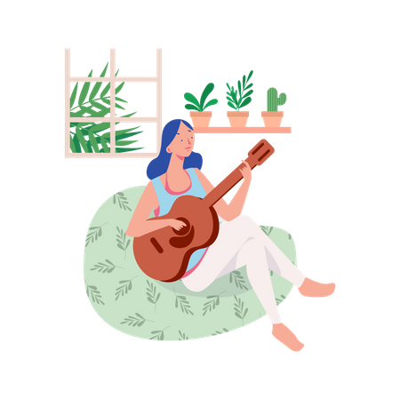 Girl Playing Guitar  Illustration