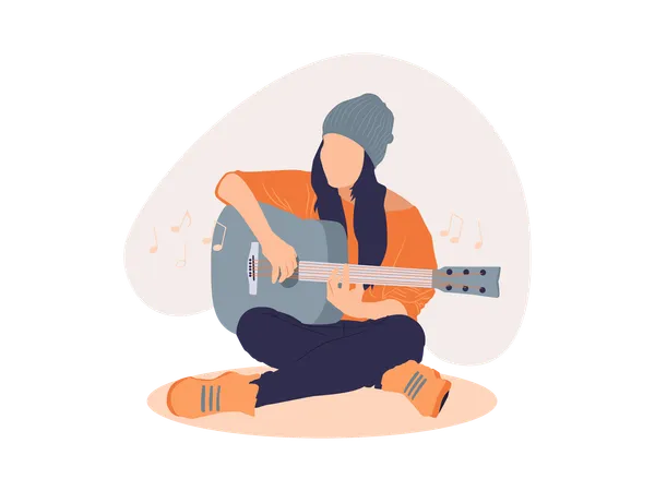 Girl playing guitar  Illustration