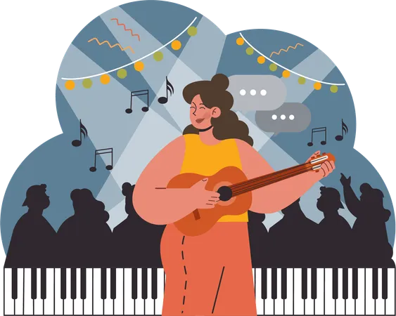 Girl playing guitar in music festival  Illustration