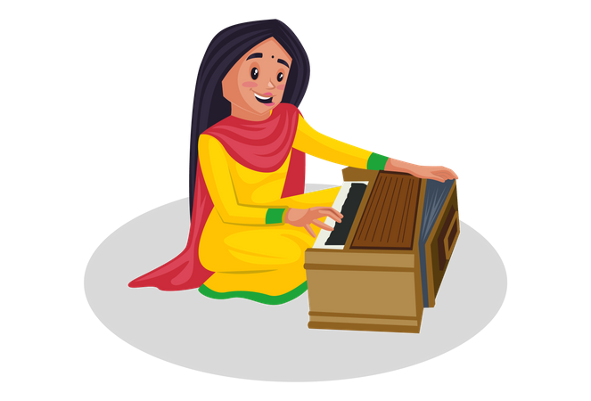 Girl playing harmonium  Illustration