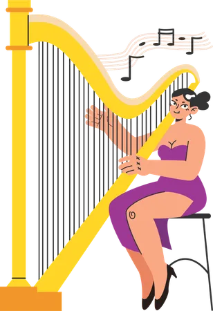 Girl playing harp  Illustration