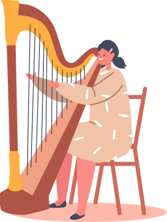 Girl playing Harp Illustration