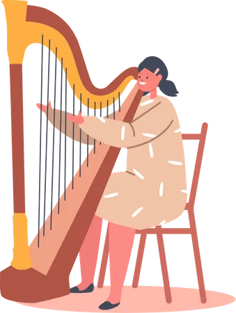 Girl playing Harp  Illustration