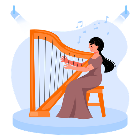 Girl Playing Harp Illustration