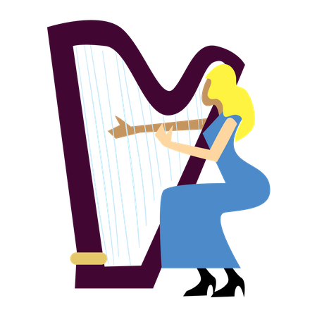 Girl Playing Harp Illustration