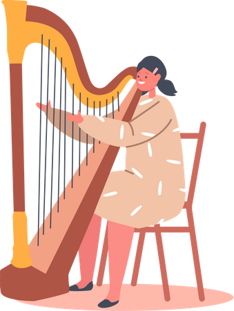 Girl playing Harp  Illustration