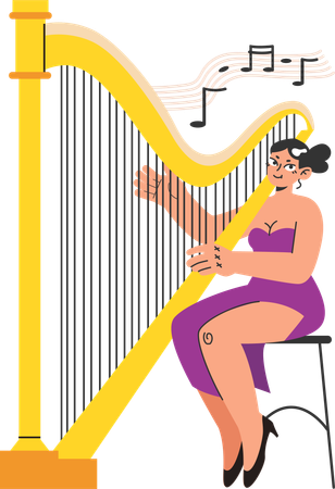 Girl playing harp  Illustration