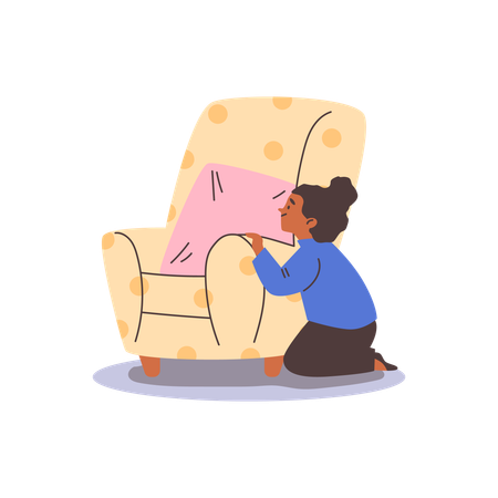 Girl playing hide and seek game at home  Illustration