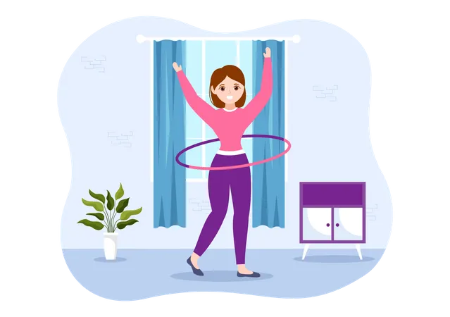 Girl Playing Hula Hoop  Illustration