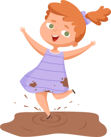 Girl playing in mud Illustration