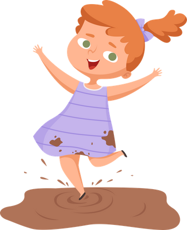 Girl playing in mud  Illustration